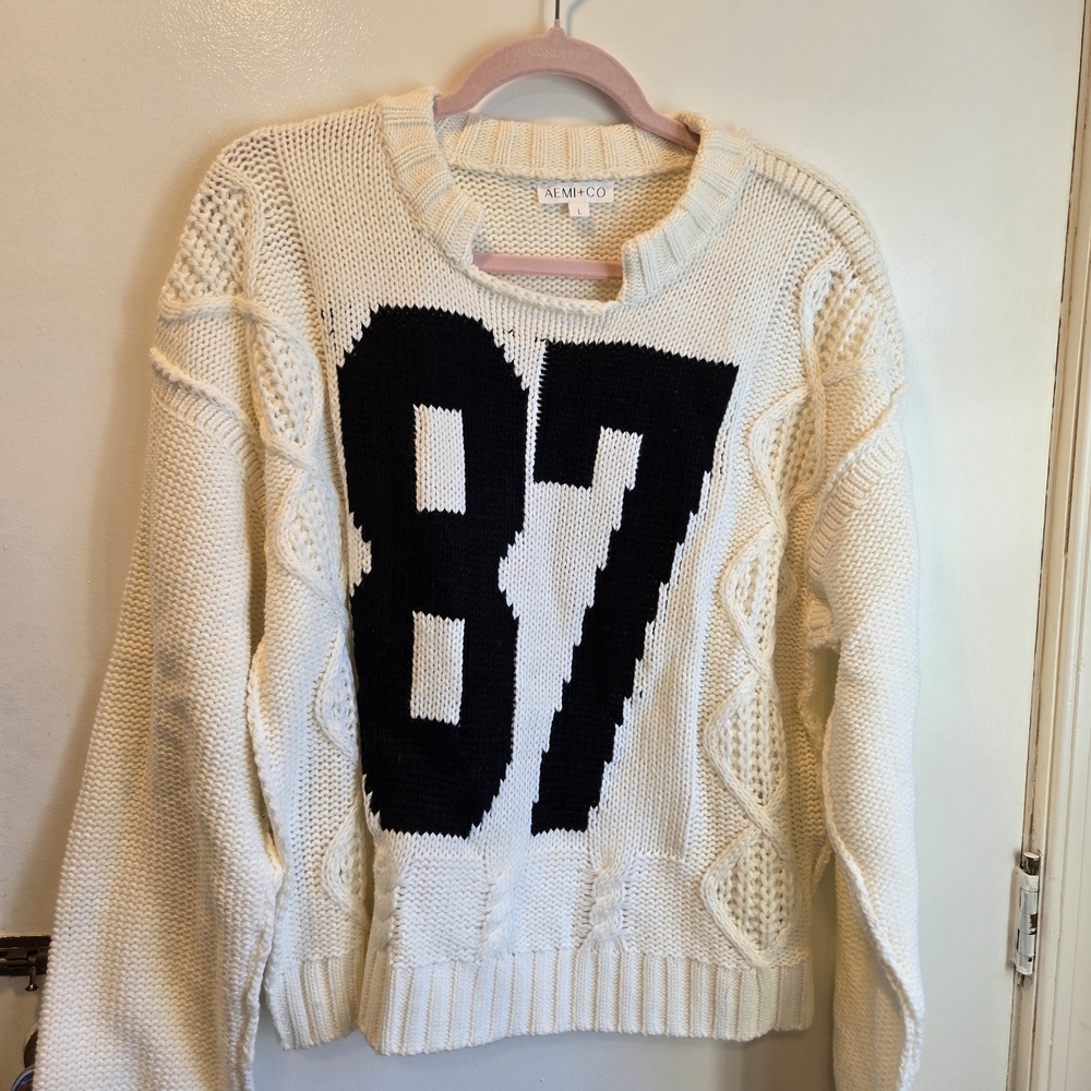 Cream Knit Sweater with Black 87 Design